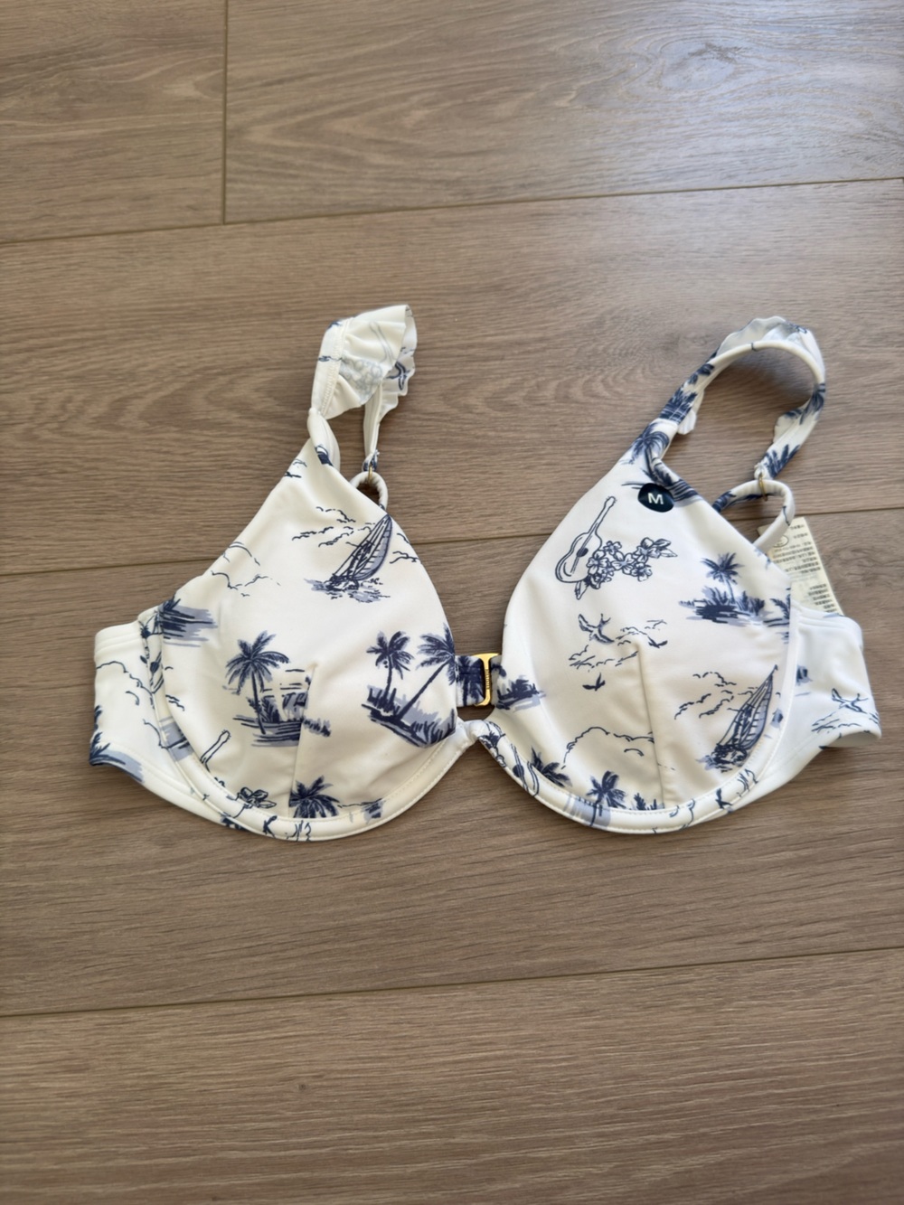 Hollister Cream Bikini Top with Navy Island Print